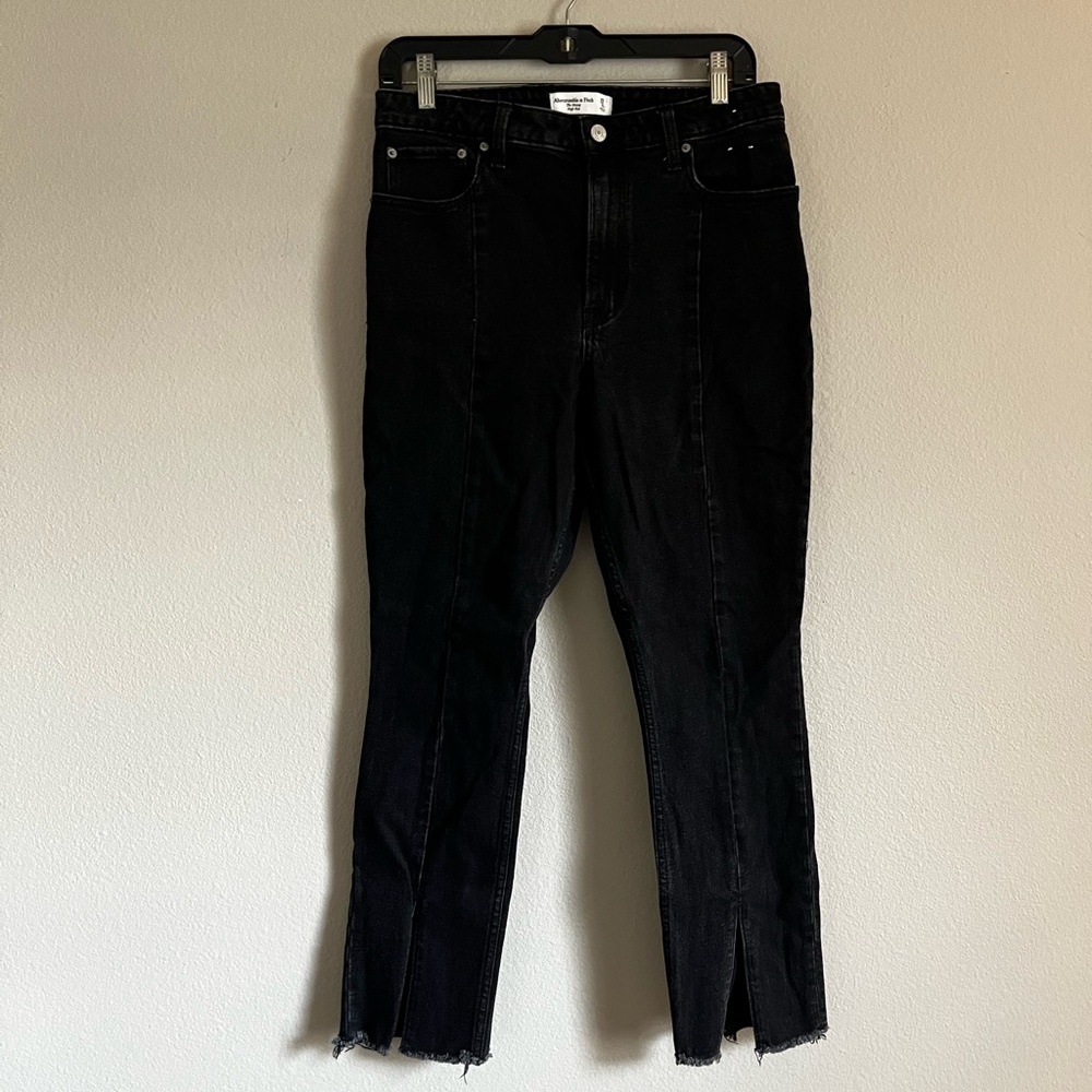 Abercrombie Fitch The Skinny High Rise Black Jeans Ankle‎ Slit Curve Love 29 8XS